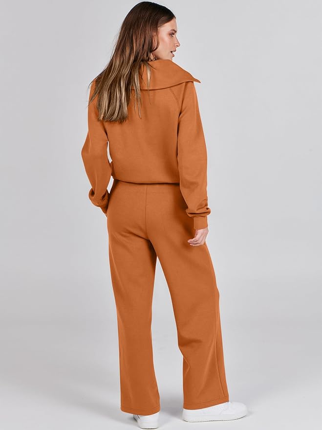 ANRABESS Women 2 Piece Outfits 2025 Fall Fashion Airport Wide Leg Pants Lounge Set Leisure Travel Vacation Clothes Sweatsuits