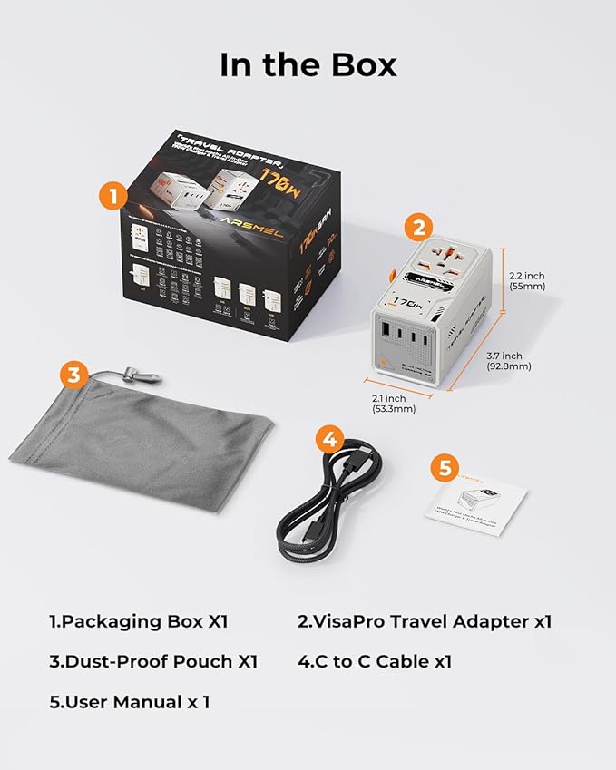 170W GaN Universal & International Travel Adapter & Wall Charger, European Travel Plug for UK/US/AUS/JP, 3 USB-C PD & 1 USB-A QC for Laptop Fast Charging, Worldwide Compatible, Travel Essentials
