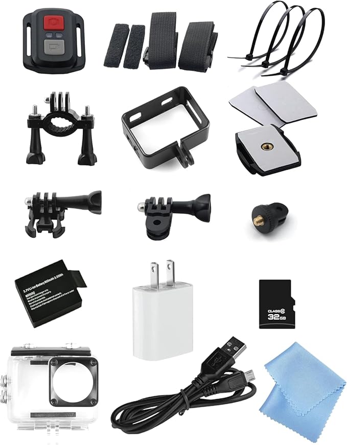 Minolta MNX5K1 5K Ultra HD / 24 MP Action Camera Kit + 32GB Memory Card + Cleaning kit + Diginerds 50 in 1 Go Pro Accessory Pack - Black