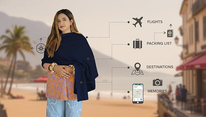 Wayfarer Shawl with Pouch | Voyagers Comfort Set with Luxury Travel Scarf, Eye Mask, Satin Scrunchies & Travel Pouch