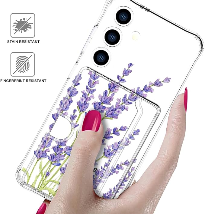 Compatible with Samsung Galaxy S24 / S25 Case Card Holder for Women Cute Design,Wallet Phone Cases Transparent Cool Kawaii Protective (Clear Purple Lavender)