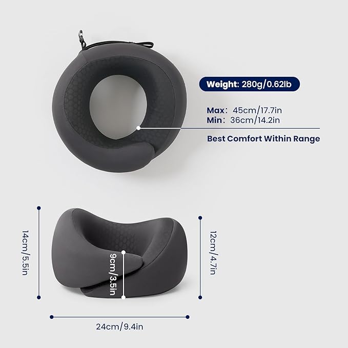 Dream Valley® Neck Travel Pillow, Memory Foam Travel Pillow for Airplane, Portable Roll-Up Neck Pillow with Cooling Inner Fabric, 360° Ergonomic Support, No Head Bobbing, Travel Bag Included