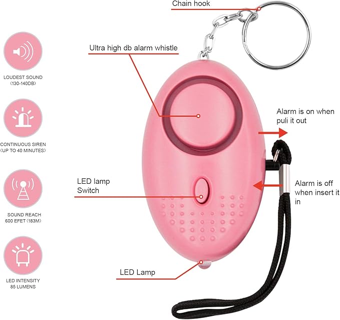 KOSIN Safe Sound Personal Alarm, 8 Pack 140DB Personal Security Alarm Keychain with LED Lights, Emergency Safety Alarm for Women, Men, Children, Elderly