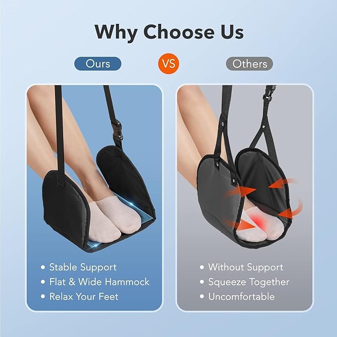 Airplane Foot Rest Portable and Adjustable Foot Hammock,Foot Sling with Removable Support Plate for Relaxing Feet and Leg During Airplane Travel/Long Car/Train Trips/Offices