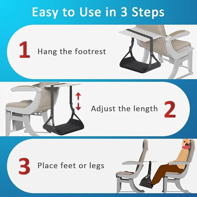 Airplane Foot Rest Hammock, Adjustable Travel Footrest with Storage Bag, Portable Under Desk Leg Support, Adjustable Leg Support for Long Flights