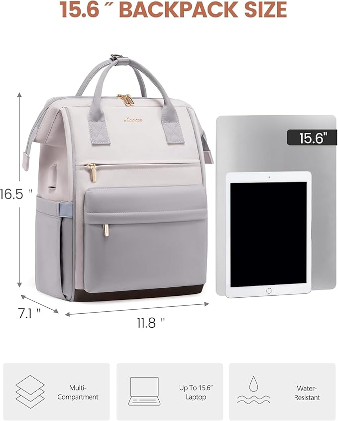 LOVEOVOOK 17.3 Inch Laptop Backpack for Women, Large Capacity Travel Backpack with USB Charging Port, Waterproof Work Backpack for Business, College, Nursing & Airline Travel,Light Gray