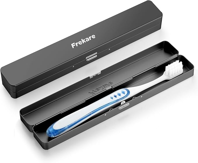 Frekare Toothbrush Travel Case Aluminum, Manual Tooth Brush Holder for Traveling, Portable Toothbrush Container for Bathroom, Camping, Business Trip, School (Black)