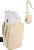Beautyflier Double Pockets Hand Sanitizer Spray Case for Touchland Power Mist and Glow Mist 1FL OZ, Zipper Pouch for Hand Sanitizer Spray Bottle, with Extra Removable Neck Strap, Fits Travel (Beige)