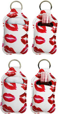 4 Piece Hand Sanitizer Bottle Holder Keyring Neoprene Keychain for 30ML Gym Shampoo Lotion Soap Perfume and Liquids Travel Containers,Lips