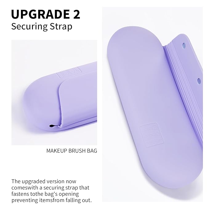 AGIKET Silicone Makeup Brush Holder Travel Cosmetic Bag：Soft Portable Cosmetic Face Brushes Holder with Upgrade Anti-Fall Out Magnetic Closure, Large Travel Makeup Brush Case - Lavender