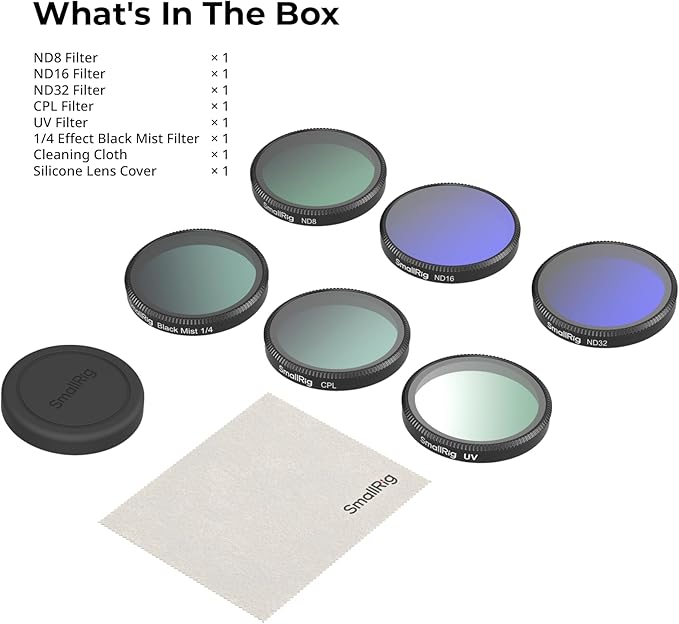 SmallRig Filter Kit for DJI Osmo Action 6, 6 Pack ND8 ND16 ND32 CPL UV 1/4 Effect Black Mist Filters, Snap-On Polarizing Neutral Density & Lens Silicone Cover, HD Optical Glass & Multi-Coated - 5967