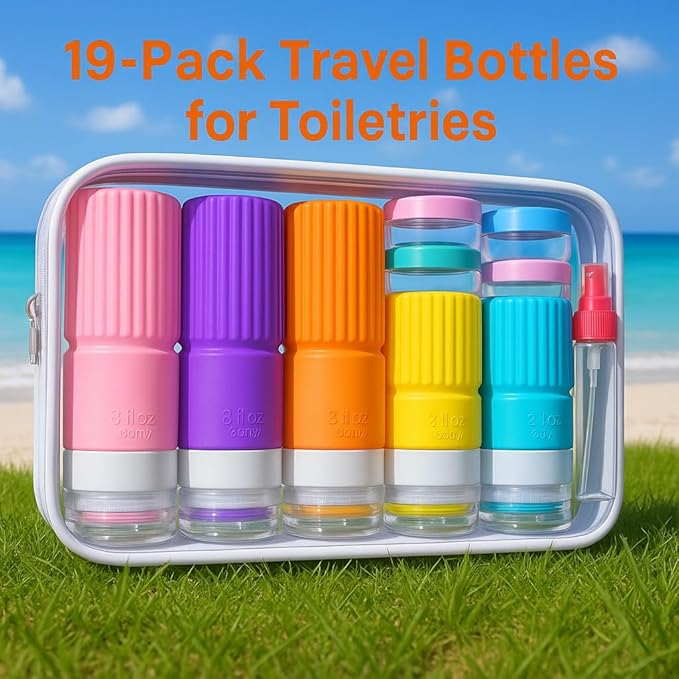 Tocelffe 19 pack Travel Bottles for Toiletries,TSA Approved Silicone Travel Containers for Toiletries,Leak Proof 3oz Refillable Liqus Shampoo And Conditioner Travel Essentials toiletr