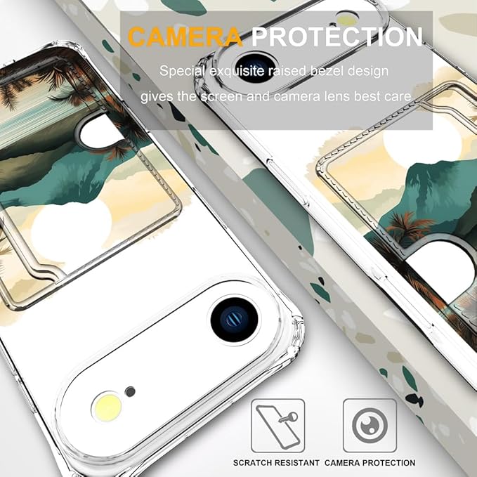 Compatible with iPhone 17 Air Case Card Holder for Women Cute Design,Wallet Phone Cases Transparent Cool Kawaii Protective (Clear Ocean Sun Mountains Sunset)
