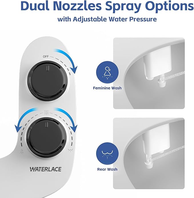 Bidet Attachment for Toilet Seat Water Pressure - Non Electric Bidets Self Cleaning Sprayer - Portable Slim Dual Nozzle Bidet Attachments Toilets - Adjustable Bidets Wash Butt Cleaner for Bathroom