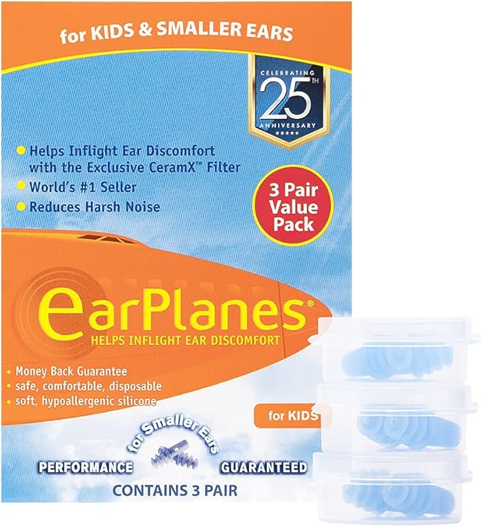 Original Children's EarPlanes by Cirrus Healthcare Ear Plugs Airplane Travel Ear Protection 3 Pair BONUS VALUE PACK