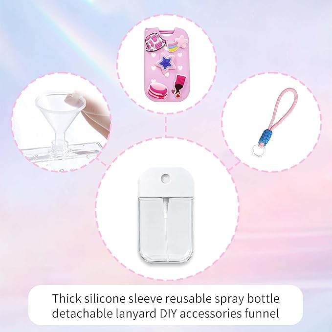 Refillable Hand Sanitizer Spray Bottle - 1oz / 50ml Leakproof Empty Spray Bottle with Silicone Case, Funnel & Clip,Portable Mini Travel Sanitizer Holder for Purse, Pocket, Gym Bag