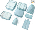 8 Pieces Mesh Packing Cubes for Travel, Luggage Packing Organizers Bags Set, Travel Essentials Suitcases Accessories with Laundry Bag, Storage Shoe Bag, Clothing Underwear Bag (Blue, 8 set)