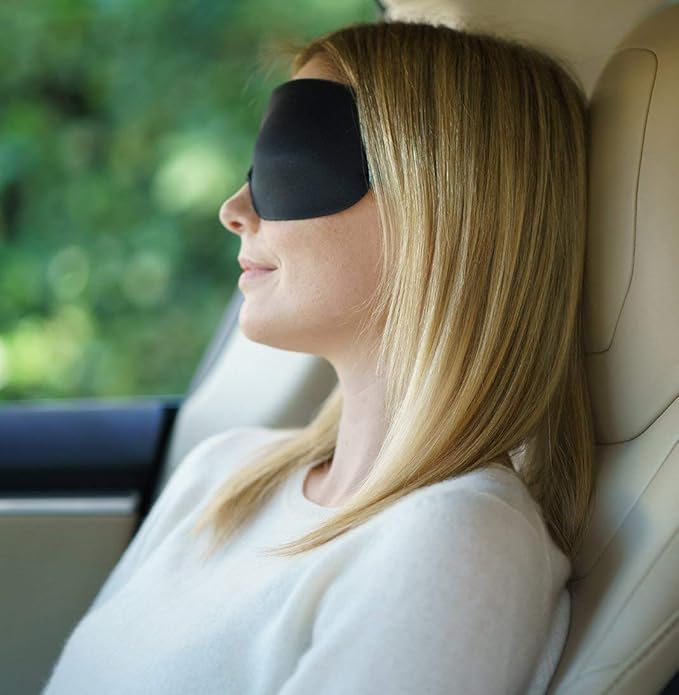 Travelrest Tranquility Sleep Mask with Ear Plugs & Carry Pouch with Adjustable Straps, Eye Cover for Men and Women, Essential for Home, Travel, Long Flights, Airplanes, Bus, Train, Office, Camping