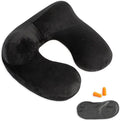 Inflatable Travel Pillow, Neck Pillow Support for Traveling, Airplanes, Cars, and Offices with Compact Carrying Bag, Soft Velvet Washable Cover, Ideal for Adult Sleepers (Black)