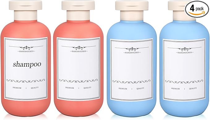 4 PACK 6.8 oz Plastic Travel Shampoo Bottles, Refillable Flip Cap Squeeze Bottles for Toiletries, Large Leakage-proof Travel Shampoo and Conditioner Container