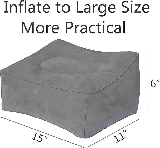 Inflatable Travel Pillow, Inflatable Travel Foot Rest Pillow, Leg Rest Pillow for Cars, Home, Office, Trains, Airplane, Grey