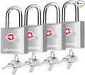 4 Pack TSA Approved Travel Luggage Locks with Keys, Aluminum Alloy Keyed Padlock, Small Metal Suitcase Lock, Weatherproof Padlocks for Backpack, Gym Locker, Bag, Case, Jewelry Box, Anti Theft-Silver