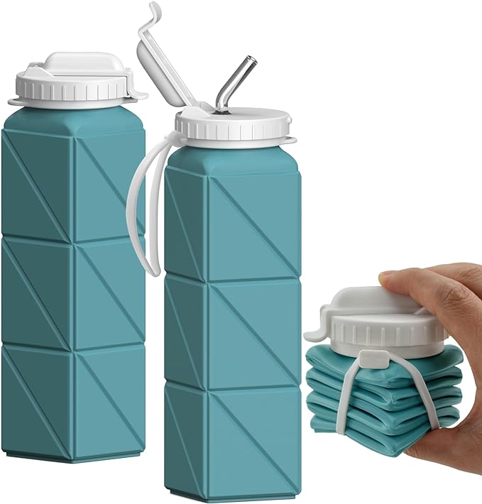 BEAUTAIL Collapsible Water Bottles with Straw 20.6oz, Silicone Foldable Portable Water Bottle, BPA-Free, Leakproof Reusable for Travel Camping Hiking Cycling Yoga Sports, 1 Pack (Blue)
