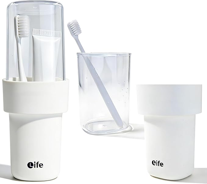 Portable Travel Toothbrush Case, Covered Toothbrush Cup Holders, Toothbrush and Toothpaste Travel Case, Toothbrush Storage Organizer Container for Traveling Bathroom(White)