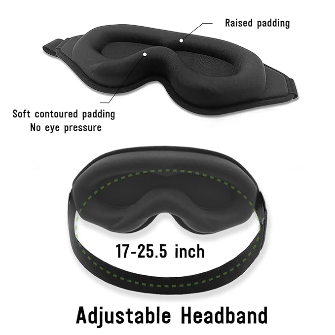 Lewis N. Clark Contoured Eye Mask + Sleep Aid to Block Light for Travel Hotel, Airport, Insomnia + Headache Relief with Adjustable Straps