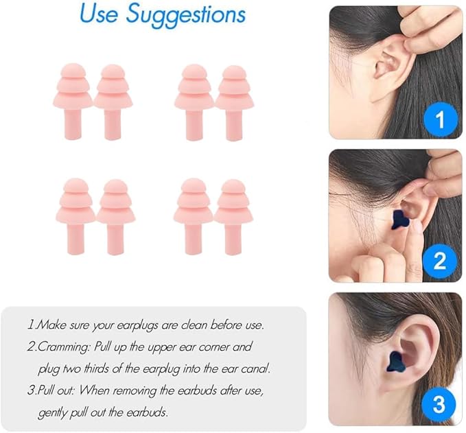Earplugs for Sleep,Noise Canceling Ear Plug for Sleeping Swimming,4 Pairs Silicone Ear Plugs(Pink).