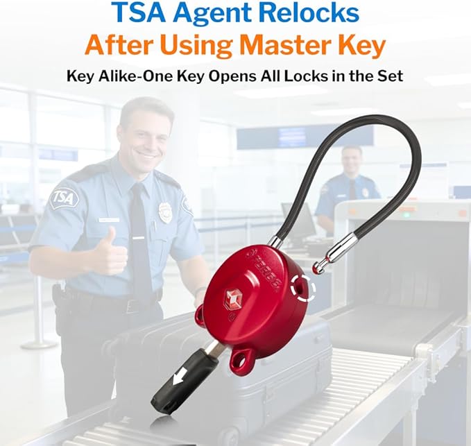 Forge TSA Approved Luggage Locks Ultra-Secure Dimple Key Cable Locks for Travel with Zinc Alloy Body- 2 Red Locks