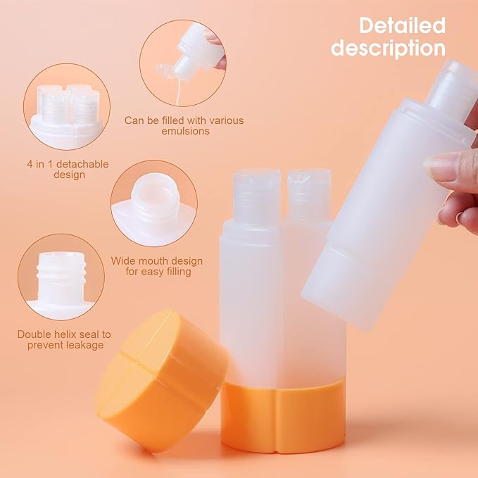 Travel Bottle, TSA approved 4-in-1 Leak-Proof Bottle, 4 * 60ml/2oz, with 2 Pre-printed Labels for Travel Gym Camping, Carry-On Travel Size Toiletries Shampoo Lotion Bottle(Pink+Orange+Blue+Purple)