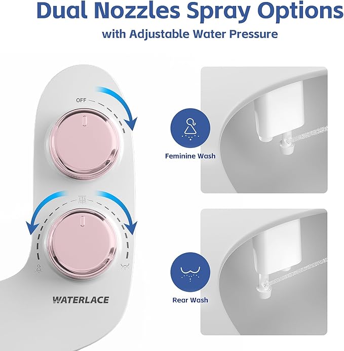 Bidet Attachment for Toilet Seat Water Pressure - Non Electric Bidets Self Cleaning Sprayer - Portable Slim Dual Nozzle Bidet Attachments Toilets - Adjustable Bidets Wash Butt Cleaner for Bathroom