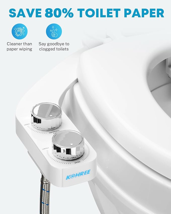 Kohree RV Bidet for Camper RV Toilet, Non Electric Bidet Attachment for RV Toilet Seat with Water Pressure Controls, Retractable Self-Cleaning Dual Nozzles & Modes for Rear and Feminine Wash