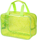 SxoSyo Clear Makeup Bags Large Toiletry Bag for Women Transparent Cosmetic Bag with Handle Travel Essential Bathroom Organizer (Green Star)