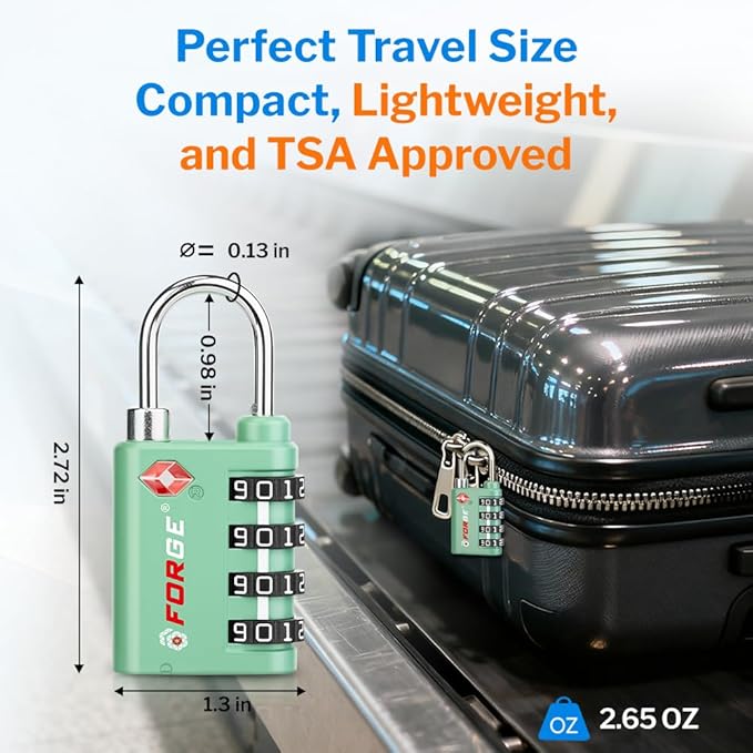 Forge Dual-Opening: Key or Combination Lock, TSA Approved Lock for Luggage, Pelican case, Travel, Gym, School, Luggage Combination Lock, Travel Bag Lock (4 Colors 4 Pk Rose)