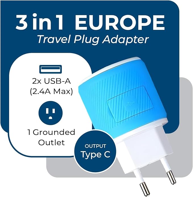 OREI European Travel Plug Adapter with Dual USB - for Most of Europe - Type C (U2U-9C), Will Work with Cell Phones, Camera, Laptop, Tablets, iPad, iPhone and More
