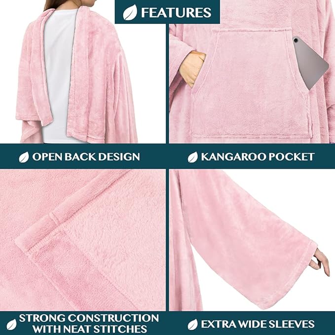 PAVILIA Blanket with Sleeves for Adult Women Men, Soft Warm Wearable Blanket Fleece Wrap Throw, Robe Blanket Gift