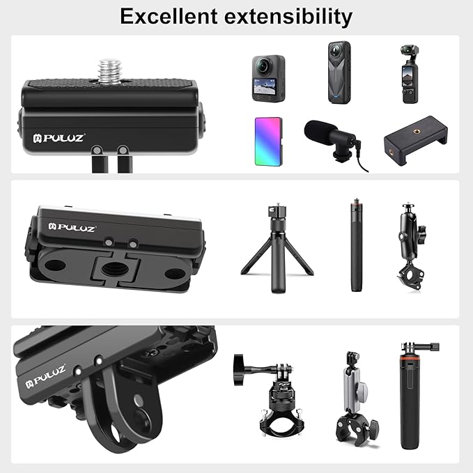 PULUZ Magnetic Quick Release Mount for Insta360 X4 Air/X4/Ace Pro/Ace Action Camera Aluminium Alloy Quick Release Base with 1/4-inch Screws for Insta360 Ace Pro Accessories