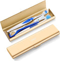 Wider Aluminum Toothbrush Travel Case, Portable Travel Toothbrush Holder, Durable Manual Toothbrush Box Container for Traveling, Bathroom, Camping, Business Trip, Gold