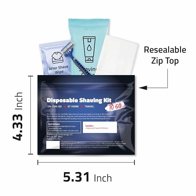 Compact Shaving Kit – Travel Shaving Essentials for Men & Women | Includes Disposable Razor, Shaving Cream, Washcloth & Aftershave Wipe | Hygiene Kit for Travel, Work & Emergencies (Black)