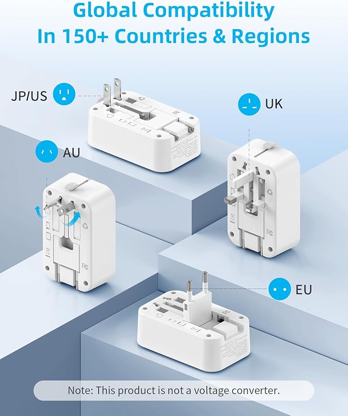 PAEWOK Travel Adapter PD 20W, Mini Universal Travel Adapter with 1 AC Outlet and USB Fast Charging, Ultra Thin International Plug Adaptor for US to European UK Italy Spain New Zealand (Type C G A I)