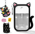 Portable Silicone Case Compatible with Touchland Hand Sanitizer 1 FL OZ / 30ML, Cute Cat-Shaped Case with 8 Charms and Keychain, Hand Sanitizer Spray Accessory, Gift for Women And Teens. (Black cat)