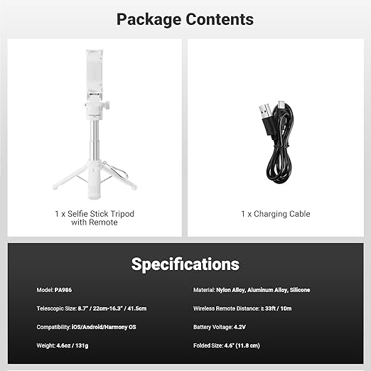 NEEWER Mini Tripod for Phone, Lightweight Foldable Small Selfie Stick Cell Phone Clamp Desk Stand with Remote & Cold Shoe Mounts Compatible with iPhone Android Samsung for Video Recording, PA986 White