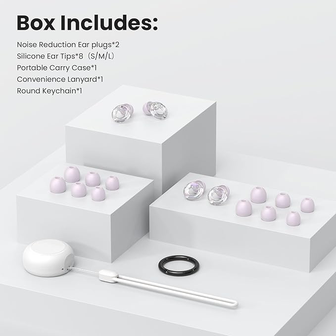 JUSTRVN Ear Plugs for Concert, 2 Pairs of Noise Reduction Earplugs 25dB-30dB with 8 Ear Tips&Carry case,Reusable Hearing Protection earplugs for Sleep,Social,Work,Focus&Noise Sensitivity