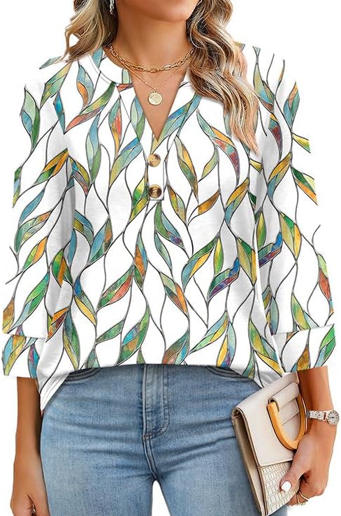 OFEEFAN Womens Tops 3/4 Sleeve Henley Shirts for Women Summer Outfits Fashion Clothing