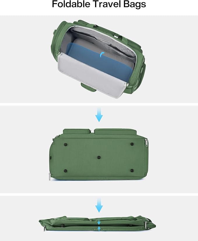 MILADA Carry On Luggage Bags for Travel Lightweight Personal Item Travel Bag Foldable Large Duffle Bag for Travel Tote Overnight Bags for Women Mens Weekender Bags, Forest Green