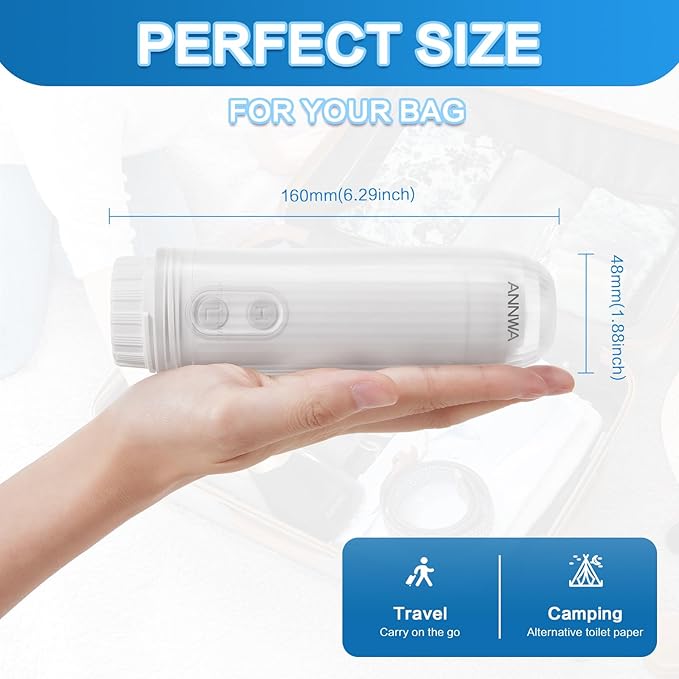 Portable Bidet for Travel 140mL Nozzle 180° Adjustment IPX6 Electric Handheld Bidet for Personal Hygiene Cleaning, Baby Wash, Postnatal Care, Perineal & Hemorrhoid Treatment(NHJ001E)