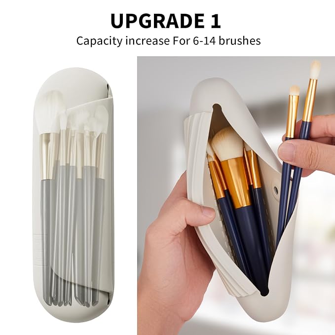 AGIKET 2 IN 1 Silicone Makeup Brush Holder with Beauty Make Up Sponge Case：Soft Portable Cosmetic Face Brushes Holder with Upgrade Anti-Fall Out Magnetic Closure - Starlight