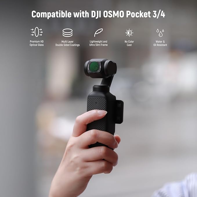 NEEWER Magnetic ND & CPL Filter Kit Compatible with DJI OSMO Pocket 4 & Pocket 3, 4 Pack Neutral Density ND16 ND64 ND256 CPL Polarizing Filters, Multi Coated HD Optical Glass/Ultra Slim Aluminum Frame